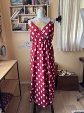 Red polka dot cross over bust spaghetti straps maxi dress AUS 20 US 16 EU 48