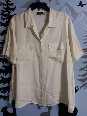 Woman s Notations Short Sleeve/button Up 100% Silk Blouse Top.sz 18w