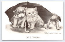c1909 Two's Company Puppy & Kitten a/s V. Colby Comic Art Postcard
