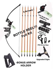 🔥 Recurve Bow Fishing KIT Bowfishing BOTTLE Reel Straight Bow Crossbow W/Arrows