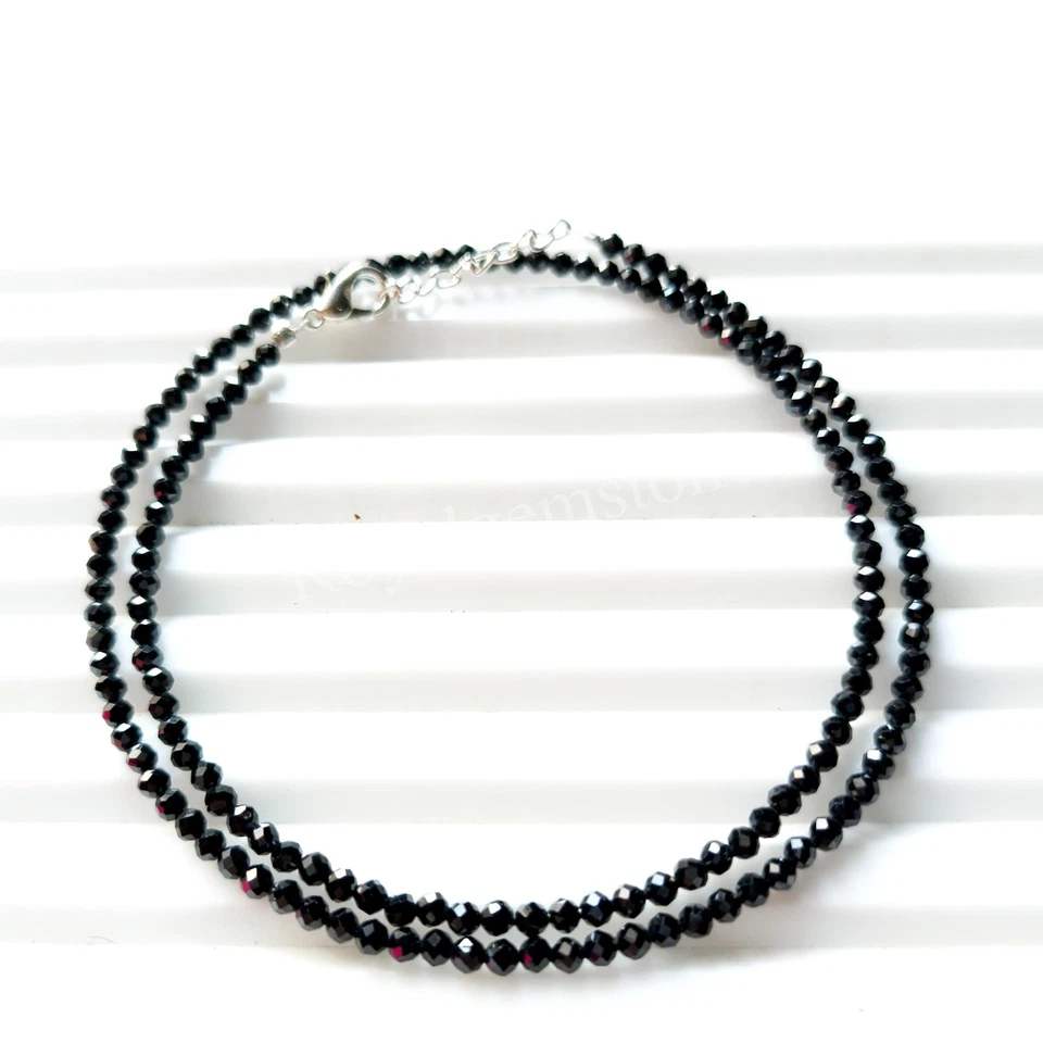 Cuentas de diamantes negros facetados de 2 mm, collar de cuentas de diamantes, rondelle facetado negro Foto 2 de 4