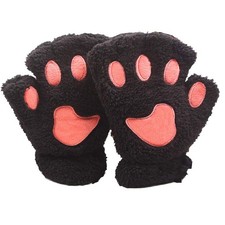 Alodidae Cat Paw Gloves Cute Kitten Furry Paws Costume Winter Medium, Black