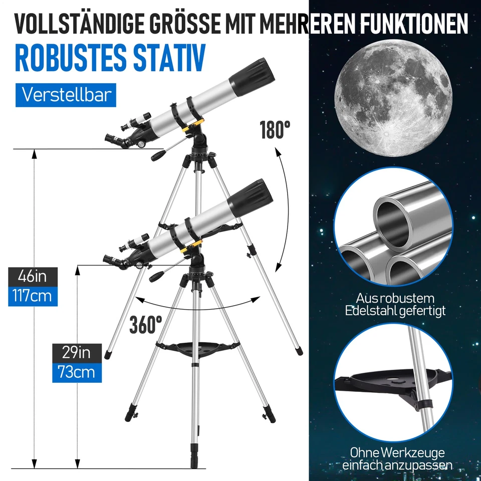 Teleskop Fernrohr 70/300 90/900 Astronomie  mit Dreibein Stativ für Kinder Gift - Bild 3 von 4