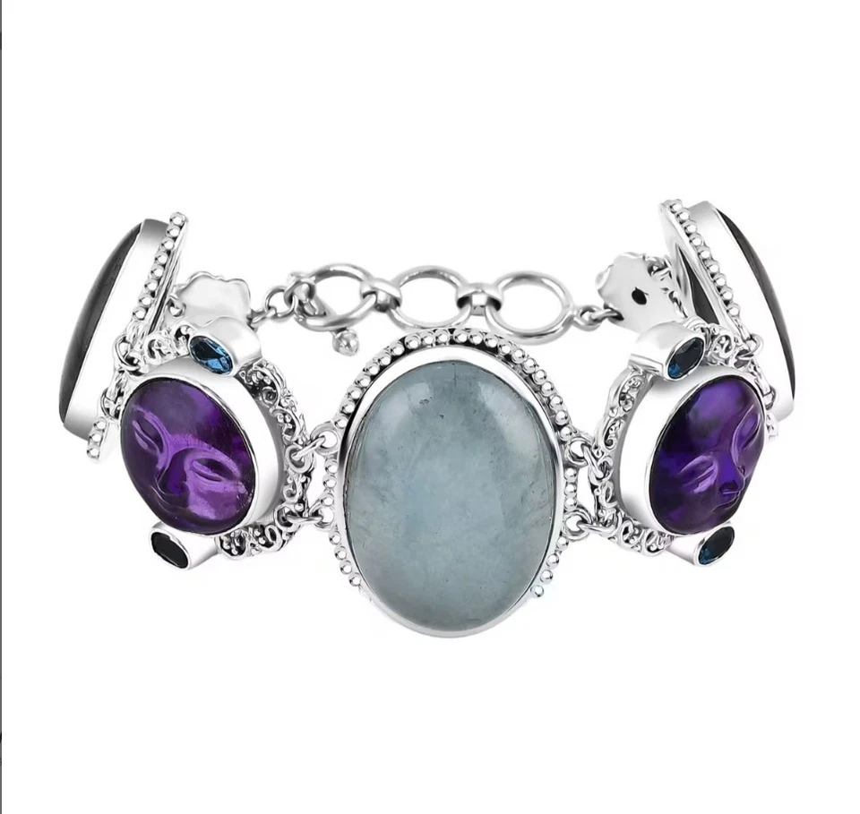 Brazalete Sajen Calcita Azul y Amatista Sol Labradorita Plata de Ley (Ajustar) Foto 3 de 4