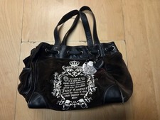 Juicy Couture Black Brown Tote Bag with Logo Embroidery and Heart J Charm FreeSH