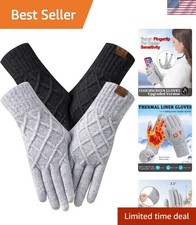 2 Pairs Winter gloves for women Touch screen Elastic Thermal knit Lining Warm...