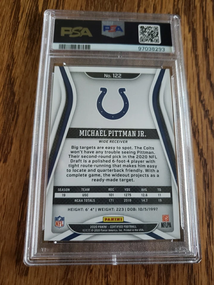 2020 Certified #122 Michael Pittman Jr. RC Mirror Orange /199 PSA Mint 9 Pop 3 - Image 3 of 3