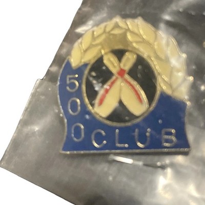 500 Club Award Bowling Pinback Red White and Blue w/Pins High Score Strikes
