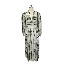 Soft Surroundings Tie Dye Maxi Dress Green White V Neck Long Sleeve Size Small