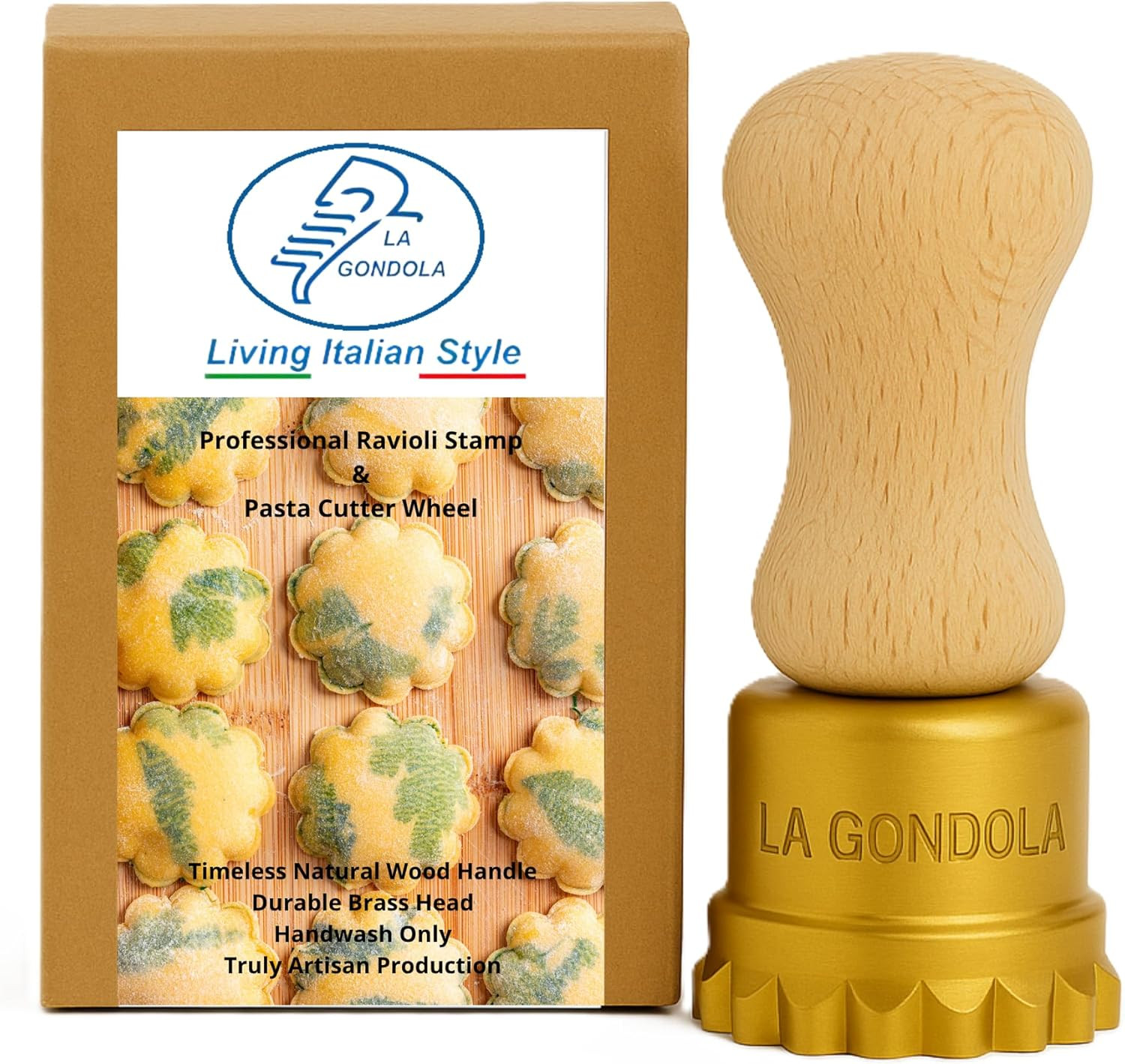 Stampo Pasta Tondo a Fiore 50mm in Ottone e Legno - Made in Italy