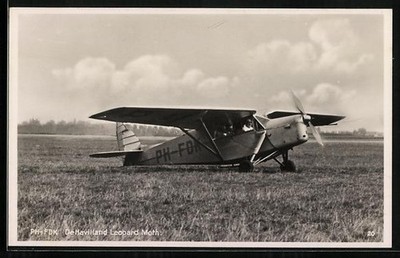 AK De Havilland Leopard Moth Flugzeug mit Kennung PH-FDK und 130-PS Motor 