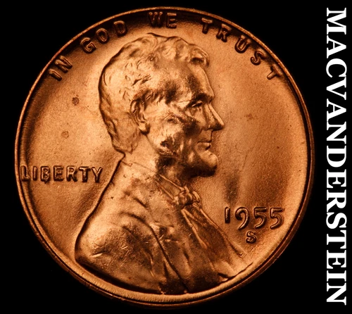 1955-S Lincoln Wheat Cent- Red- Choice Gem Brilliant Uncirculated Luster #J2592