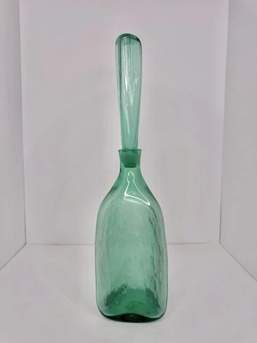 HTF Vintage MCM Blenko Glass 6152 Decanter In Sea Green W/stopper Sandblasted