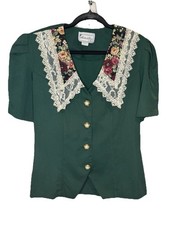 Vintage Matthew  David 2-Piece Skirt Set - Green Floral  Lace - Size 8