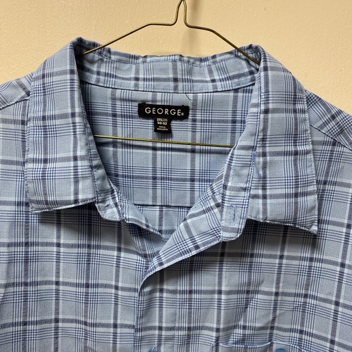 Camisa tejida a cuadros azul manga corta con botones fácil cuidado George Big Men nueva con etiquetas 2XL - Imagen 3 de 8