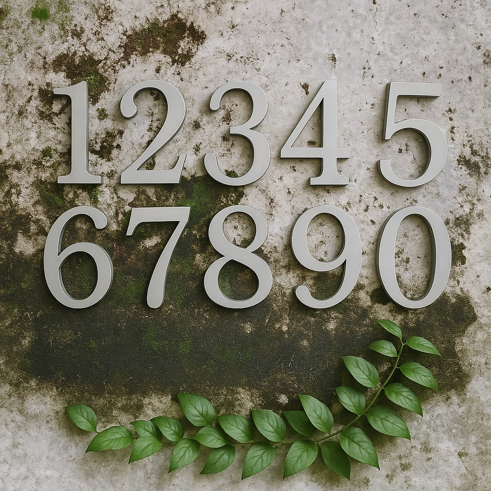 Silver metal 3d numbers 0-9 for house door wall adress sign outdoor plaque - Image 3 of 4