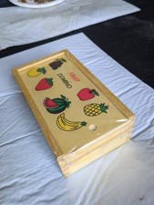 Vtg. Dove Tail Wooden Box Colorful Fruit Domino Set Sealed New Kids Game