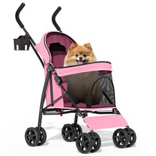 4 Wheels Pet Stroller, Easy-Fold Puppy Cage Jogger Stroller with Sun Cover, P...
