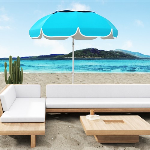 Outsunny Beach Umbrella, Blue, Refurbished - Picture 8 of 11