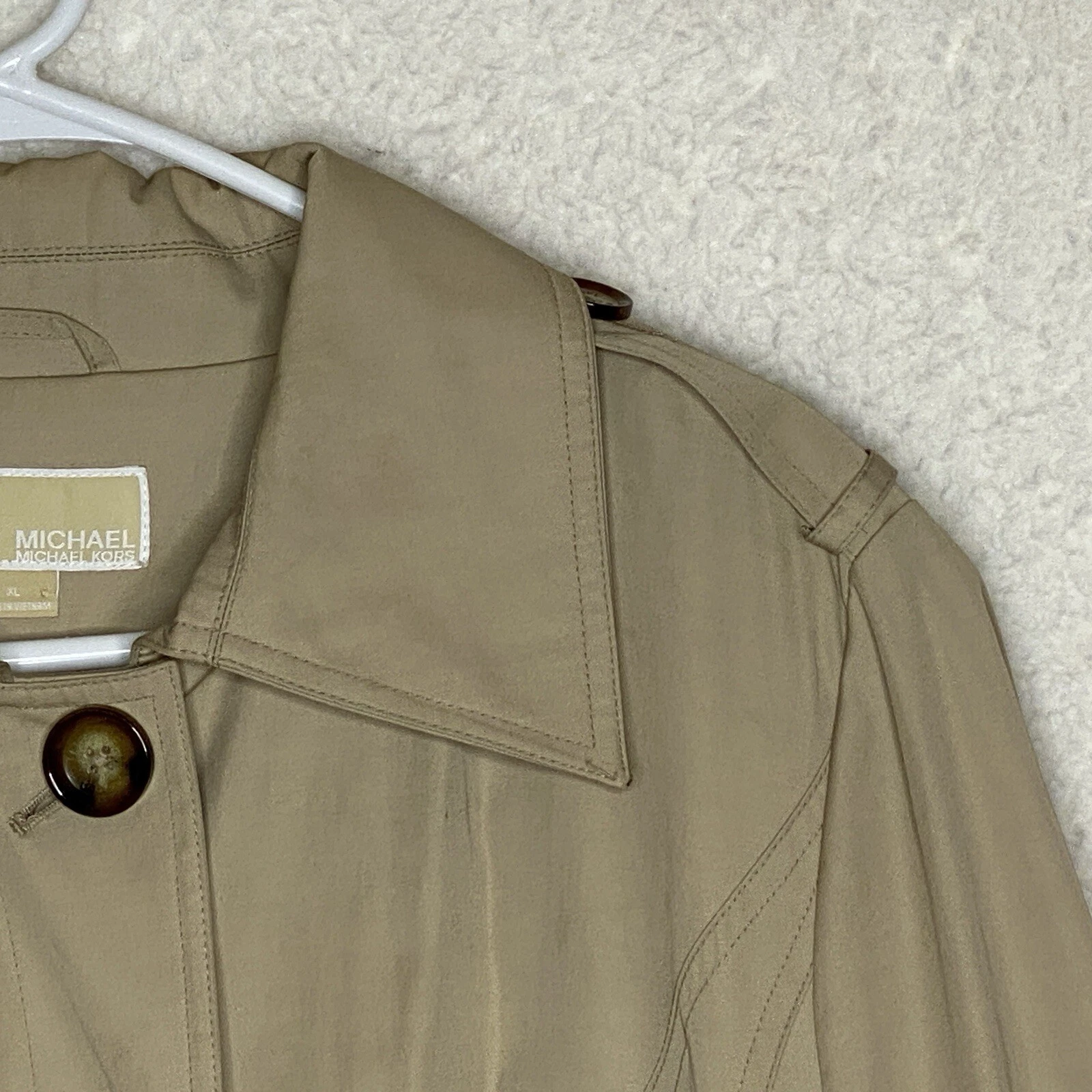 Cappotto trench Michael Kors marrone doppiopetto fodera cappuccio rimovibile donna XL