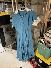 Vintage Dress Blue w/ White Color Maid Size 14 T2