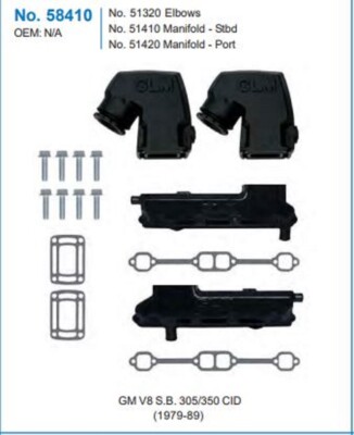 Manifold Exhaust Kit for OMC V8 GM Chevy 5.0 5.7 305 350 log style cobra risers
