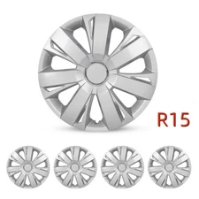 Silver 15" Set of 4 Wheel Covers Snap On Full Hub Caps fit R15 Tire & Steel Rim