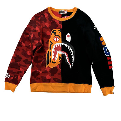 A Bathing Ape BAPE Tiger Shark Sweatshirt Womens Small Embroidered Japan NEW