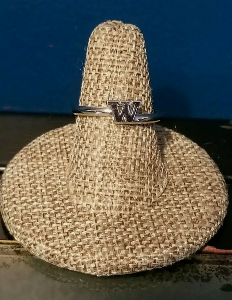 W Initial Emmons Silvertone Ring  Adjustable Vint… - image 1