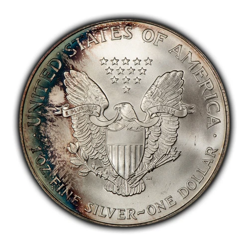 2001 1 oz Silver American Eagle - Neon Rainbow Rim Toning - BU - SKU-E3437