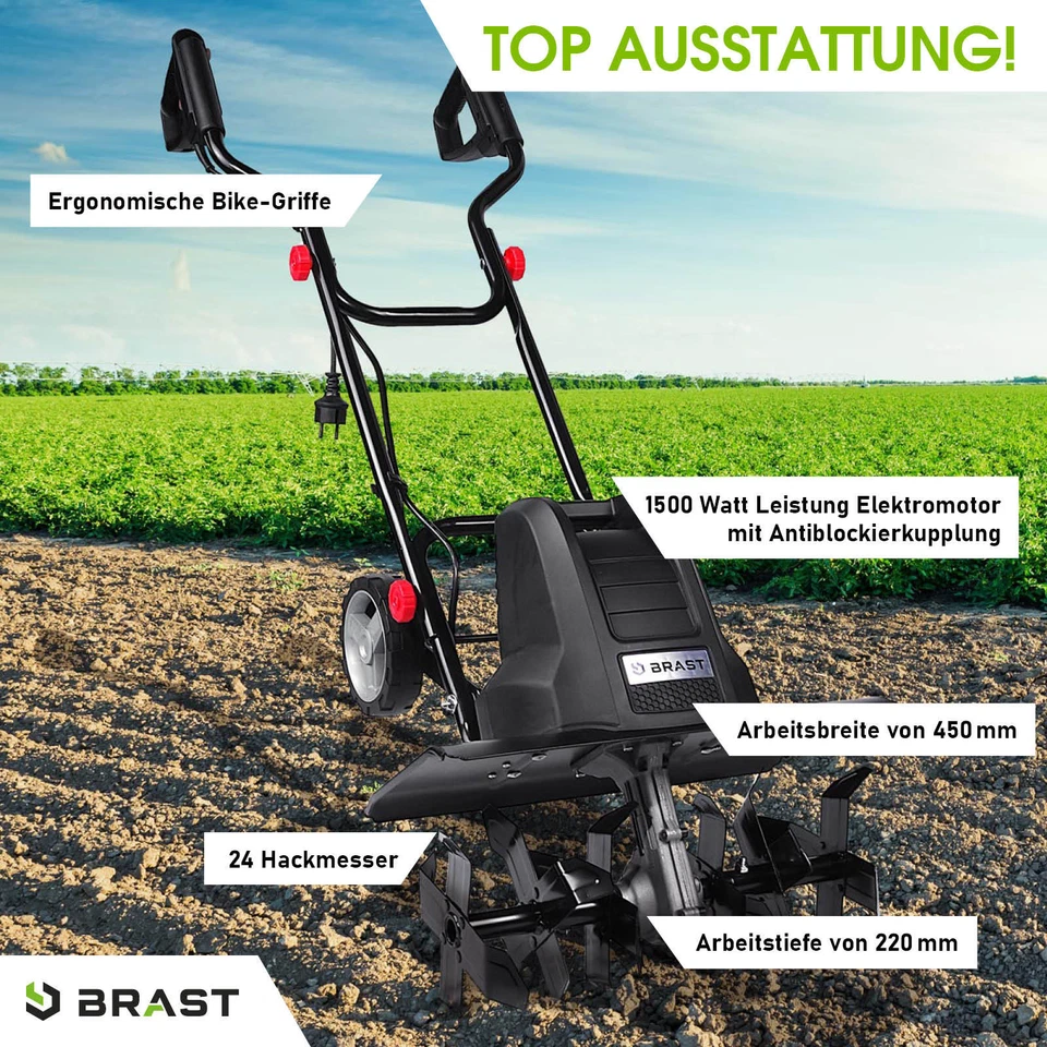 BRAST Motorhacke Elektro | 1500 Watt | Gartenfräse Kultivator Ackerfräse Hacke - Bild 2 von 4