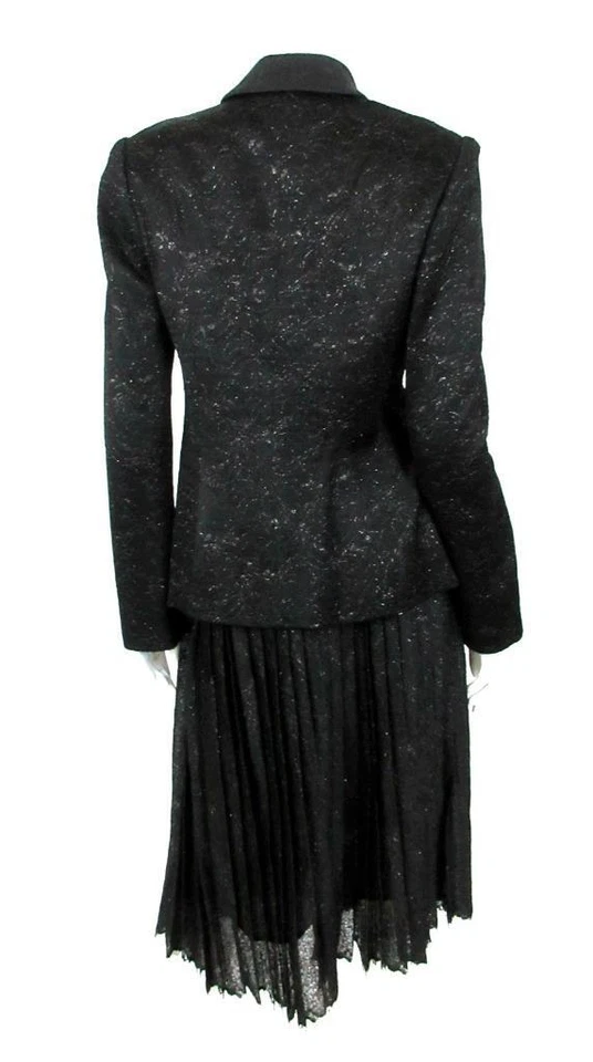 BILL BLASS VINTAGE 80s BLACK SATIN TRIMMED METALLIC LACE SKIRT SET SZ.8 - Image 4 of 4