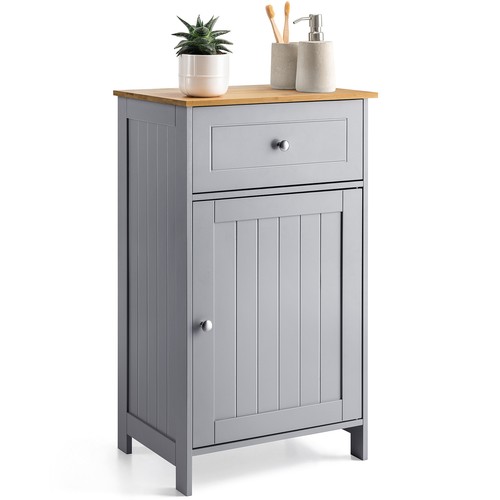 Christow Grey Bathroom Drawer Unit Storage Cupboard With Bamboo