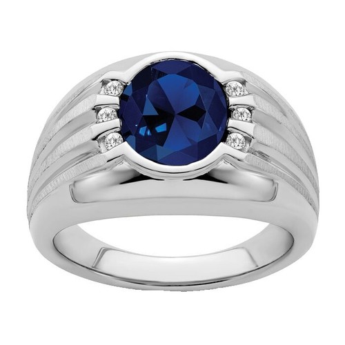 0.50 Carat 14K White Gold Blue Sapphire & Diamond 3-Stone Engagement Ring, Size 10