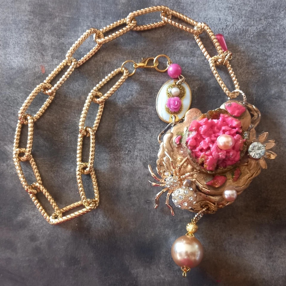 Collar de joyería de lujo estilo vintage colgante mujer flor araña estrás babero Foto 2 de 4