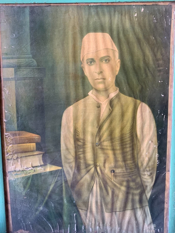 Impresión litográfica vintage del primer ministro de la India Jawaharlal Nehru enmarcada Foto 2 de 4