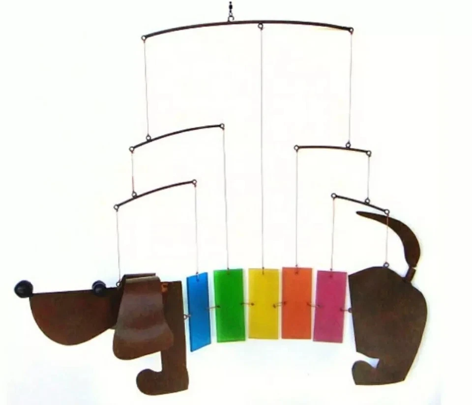 CUT GLASS RAINBOW DACHSHUND MOBILE CHIME WIENER DOG GEBLUEG478 BLUE HANDWORKS - Image 1 of 1