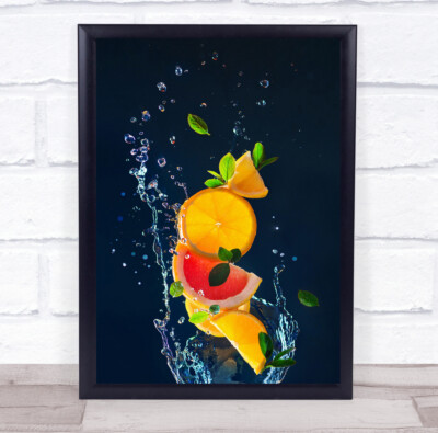 Erfrischend cool bunte Zitrus Orange Scheiben Scheiben Obst Lebensmittel Wandkunstdruck