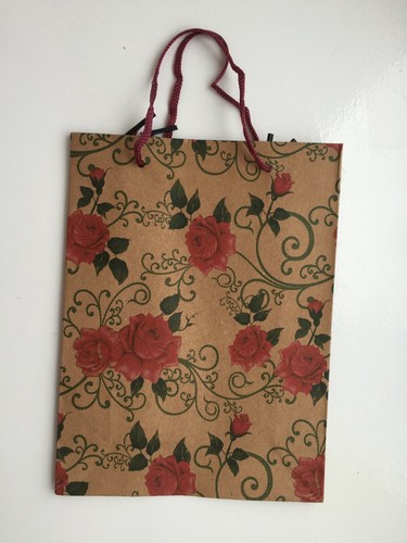 2 Brown Gift Carrier Bags Strong Paper Bags Handles Floral Stripe Party Handmade - Picture 63 of 118