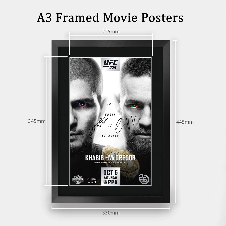 UFC 229 Fight Khabib Nurmagomedov vs Conor McGregor A3 Poster Framed Autograph - Image 2 of 4