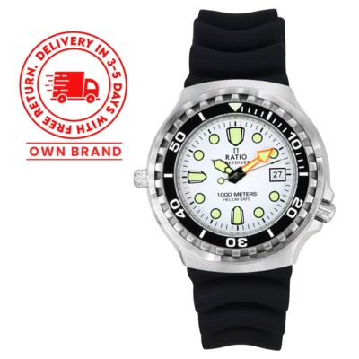 #ad Ratio FreeDiver 1000M Quartz White Dial Diver#x27;s Men#x27;s Watch 1038EF102V WHT V02 $94.60