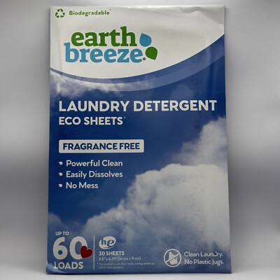 Earth Breeze Laundry Detergent Eco Sheets Fragrance Free 30 Sheets 60 Loads