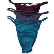 3 Victoria's Secret Satin Smooth Adjustable Brazilian String Bikini Panty Lot M