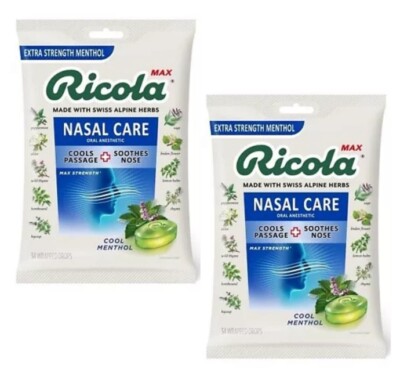 (2) Ricola Max Nasal Care Cool Menthol  Cough Drops, Extra Strength 34ct Each