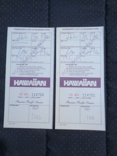 Vintage 1980s Pair of Hawaiian Airlines Boarding Passes Honolulu to LAX