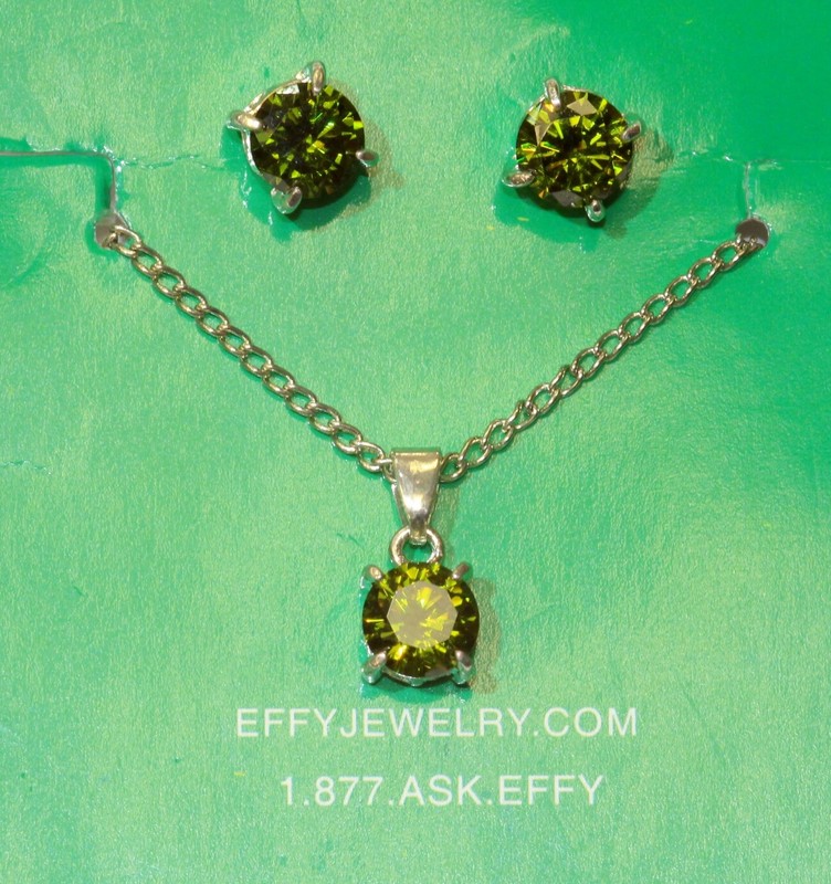 EFFY 925 sterling silver green cubic zirconia cz necklace earring set 4.5g