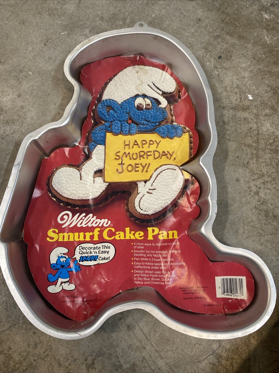 VTG Wilton Cake Pan Smurf Holding Sign Dated 1983 #502-4033