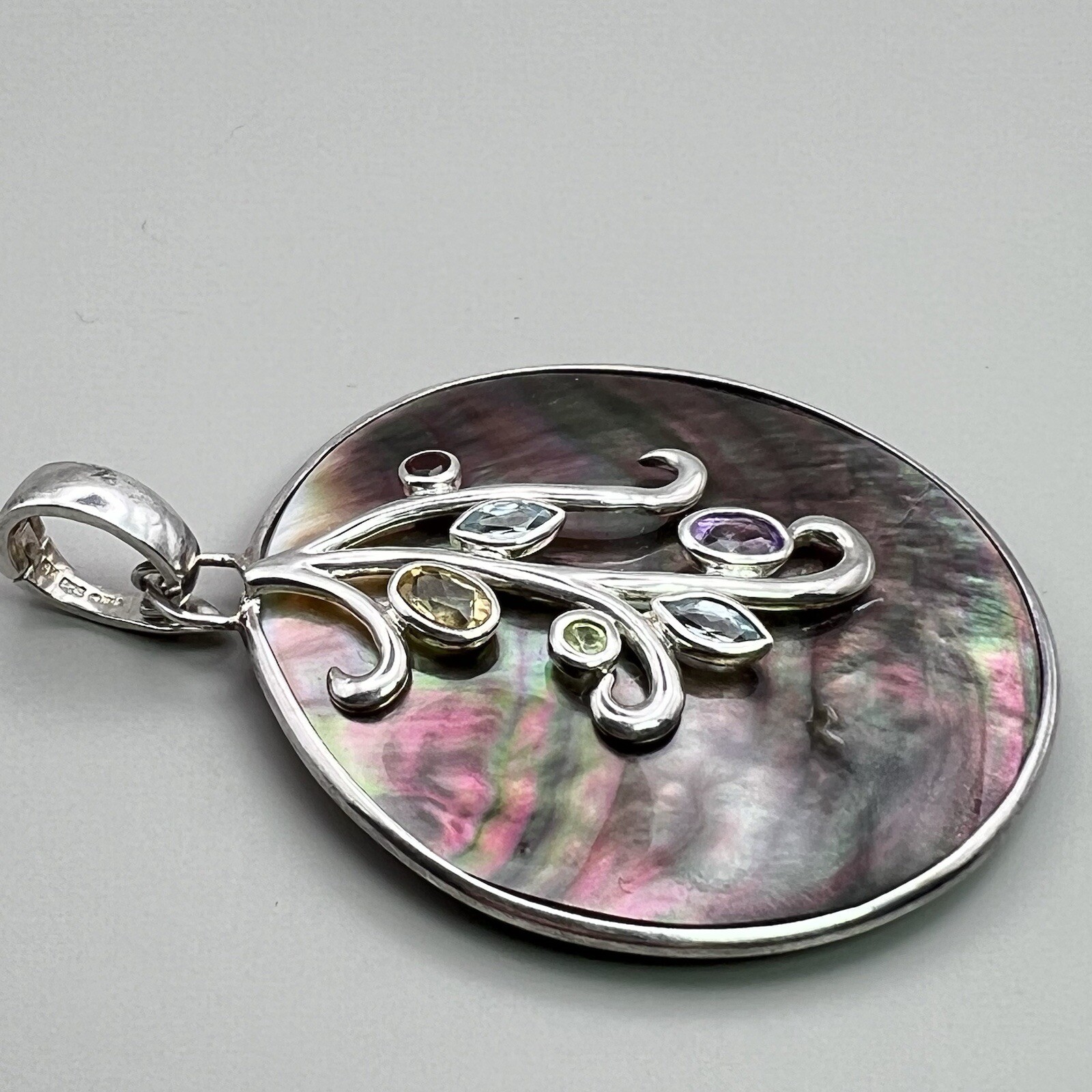 Abalone Shell Signed Sterling Silver Gemstone Pen… - image 2