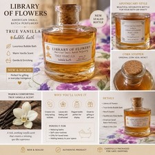 NEW SEALED Library Of Flowers True Vanilla Bubble Bath Apothecary Glass Bottle