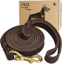 Leather Dog Leash 6ft x 3/4 inch, Heavy Duty Genuine Leather Braided Dog Trainin